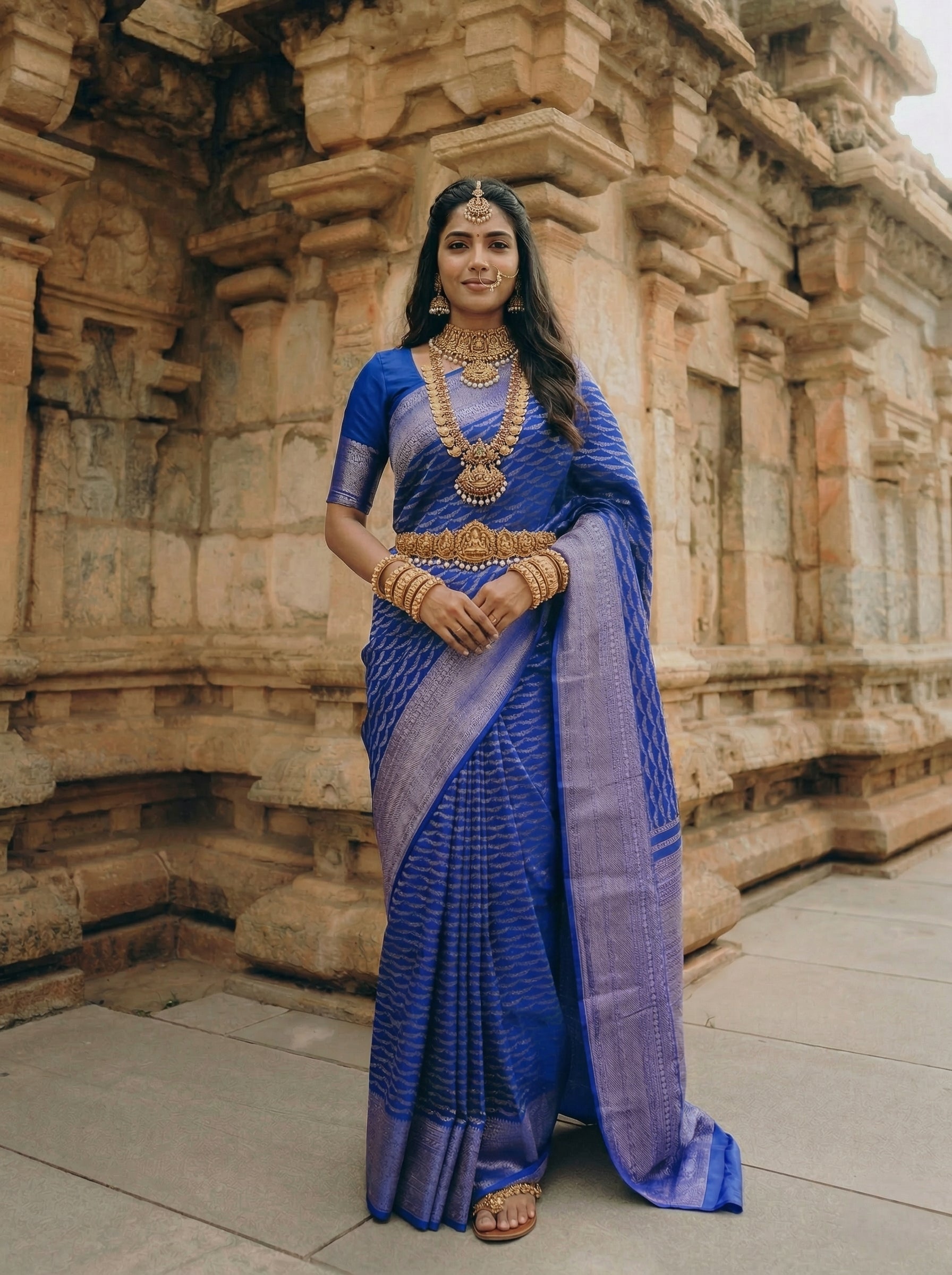 Kanjivaram Silk Royal Blue Traditional Zari Pattern Saree