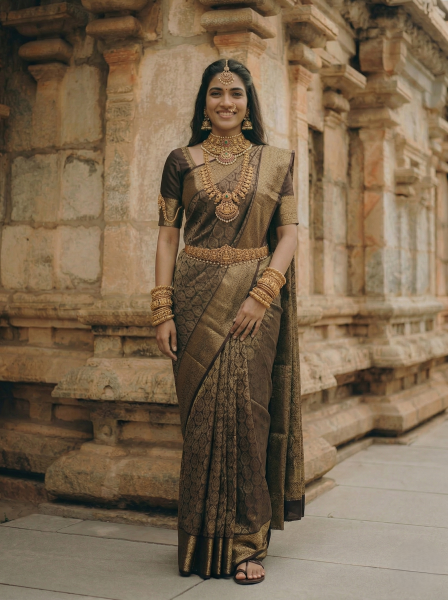 Kanjivaram Silk Coffee Brown Traditional Brocade Saree