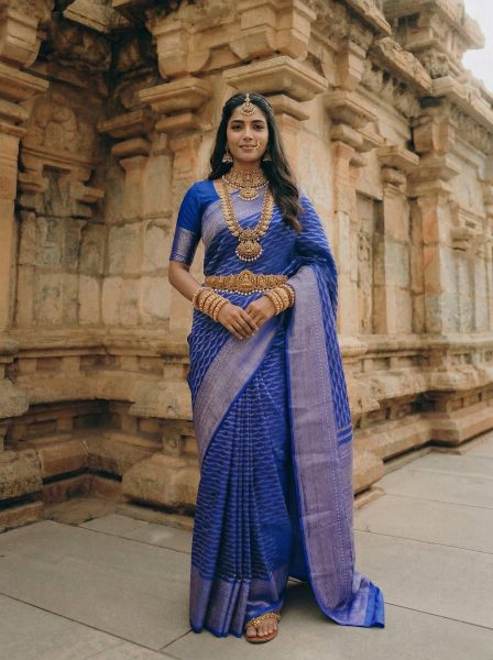Kanjivaram Silk Royal Blue Traditional Zari Pattern Saree